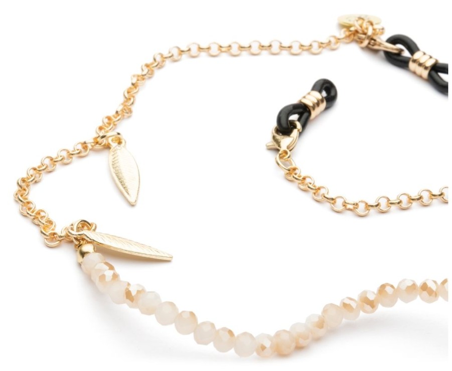 Brillen Brilledirekt | Sunny Cords Brillenkette Sydney Bead It Beige With Feathers